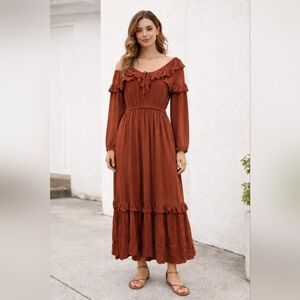 Gibson Latimer cinnamon maxi babydoll boho dress cottagecore hippie ruffle LG